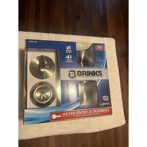 NEW BRINKS 2104-119 KEYED ENTRY BALL KNOB DOOR HANDLE w/ DEADBOLT (SATIN NICKEL)
